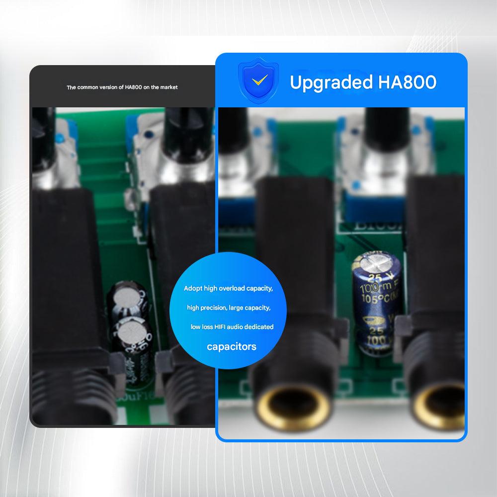Close-up of headphone connectors on HA800 amplifier