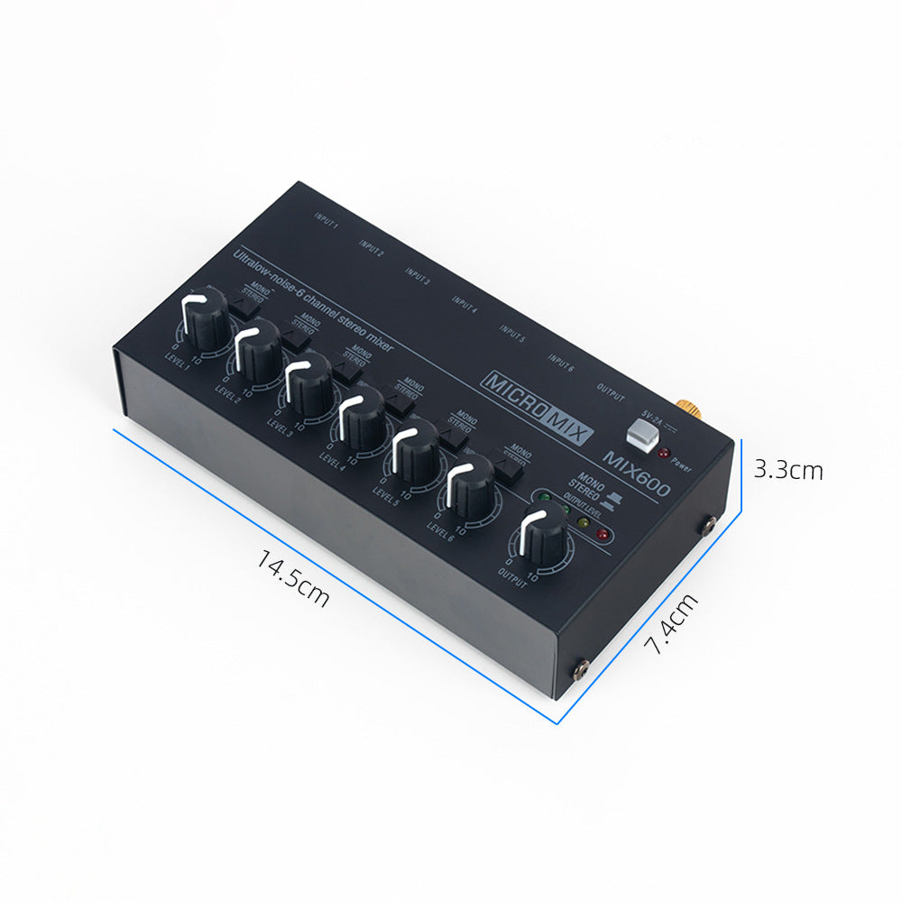 Back view of the compact audio mixer