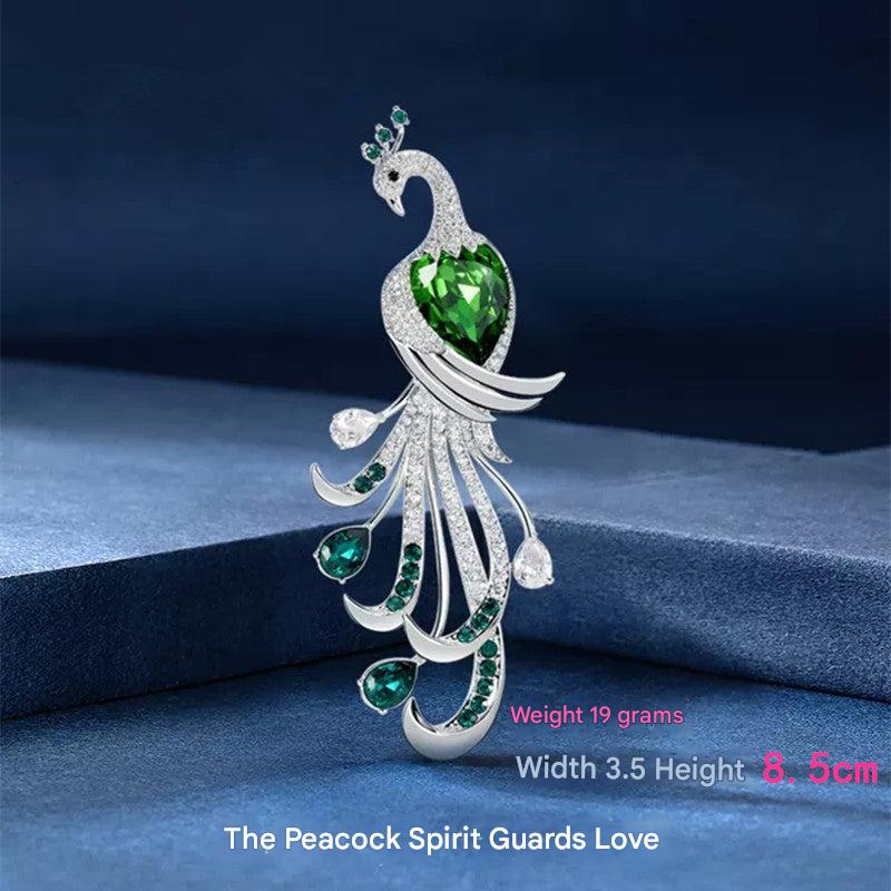 Close-up detail of green zircon stones on brooch