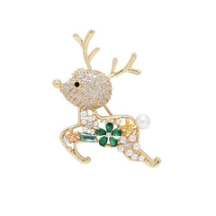 Stylish Gold Reindeer Brooch on a coat