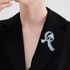 Close-up of Crystal Accented Bow Tie Brooch - Image 2