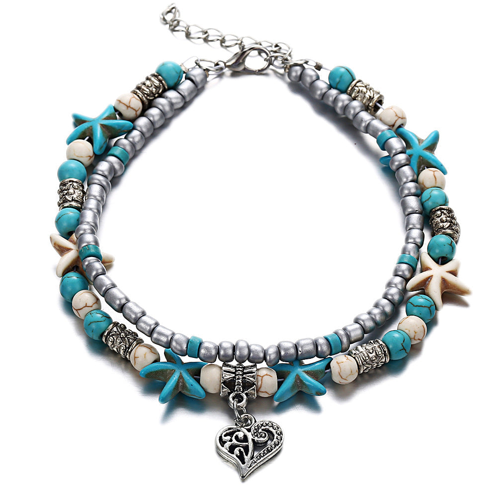 Ocean-Inspired Double Layer Anklet - Shells and Stars
