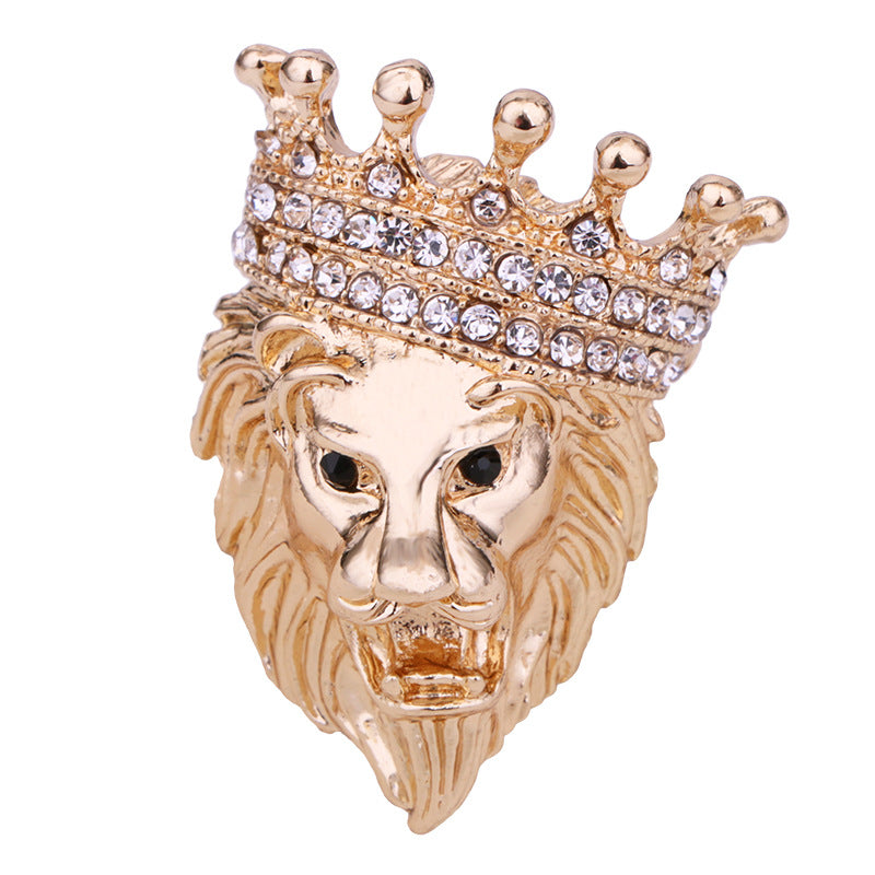 Close-up view of vintage brooch with lion design