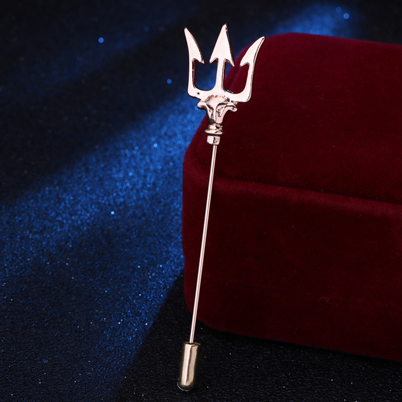 Men's trident lapel pin side view