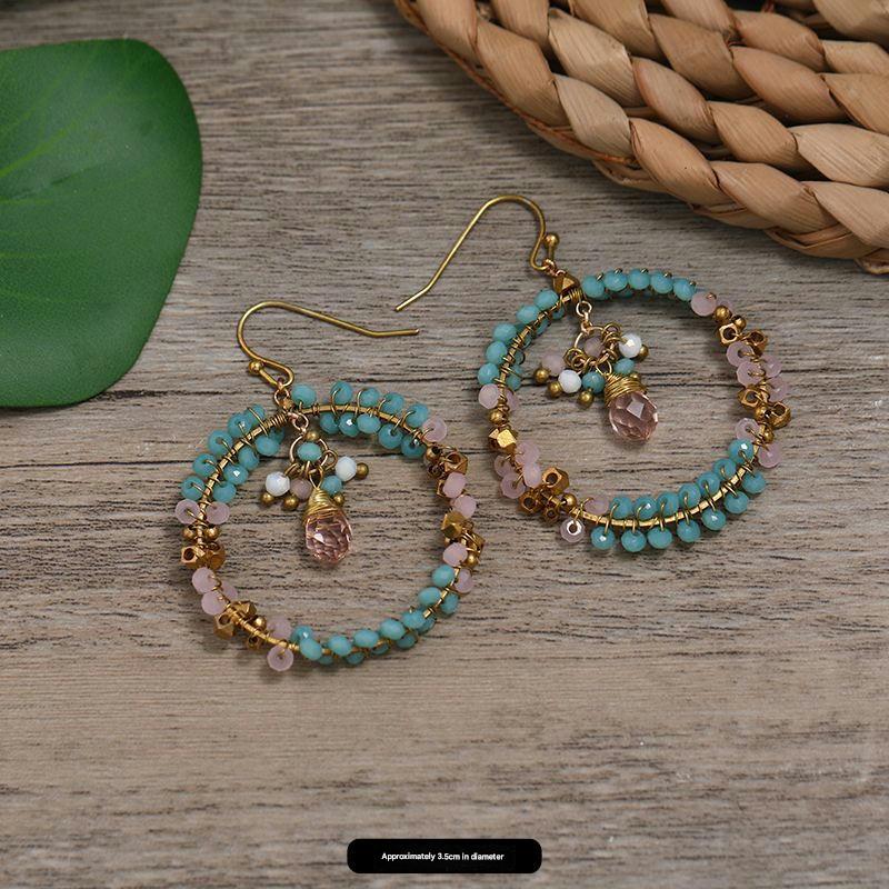 Colorful ethnic earrings displayed elegantly