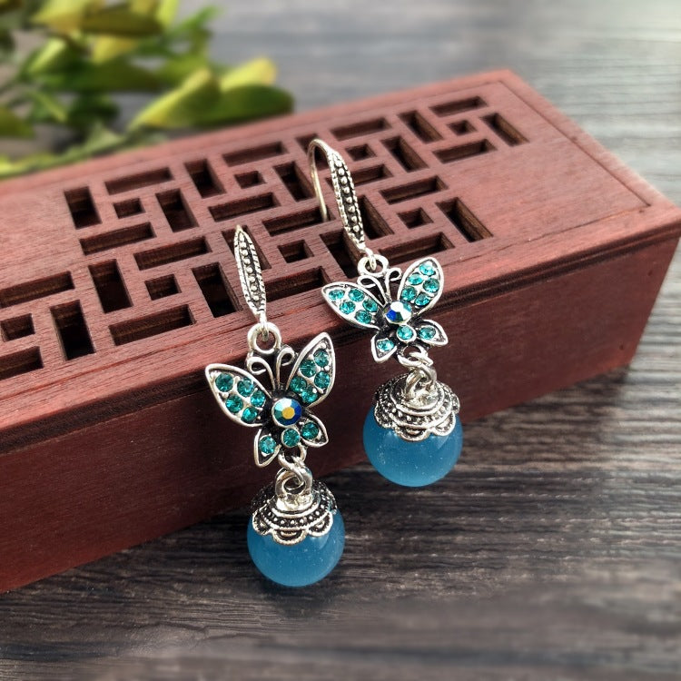Beautiful Cat Eye Stone Earrings with Crystals Image 2