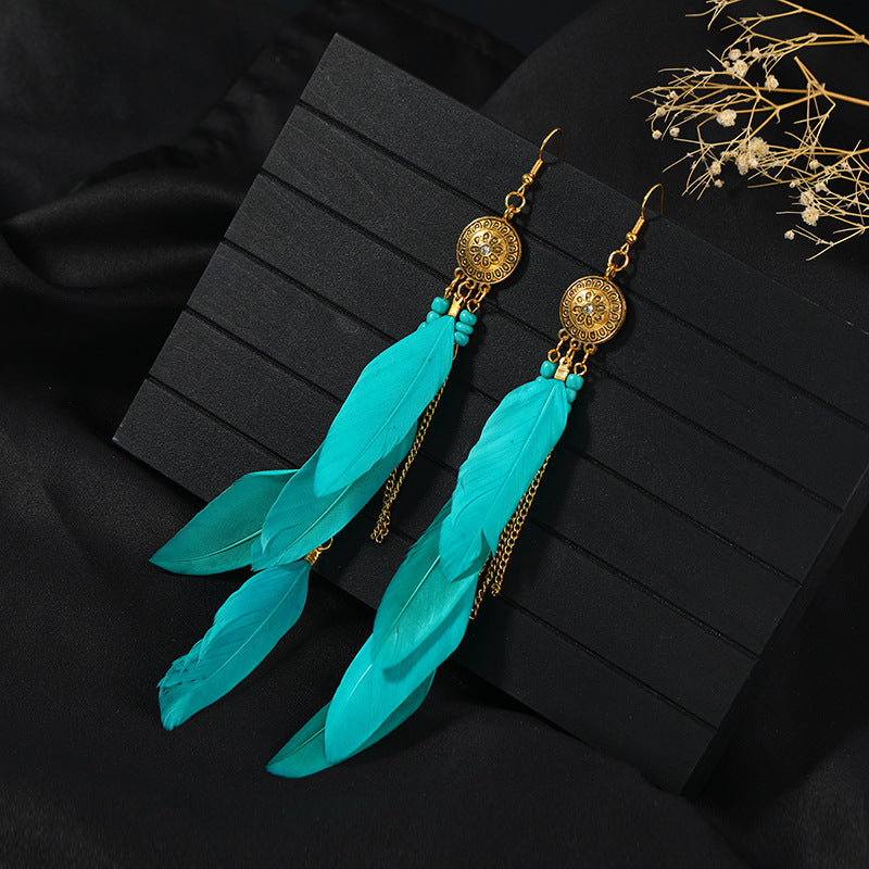 Unique bohemian earrings on model
