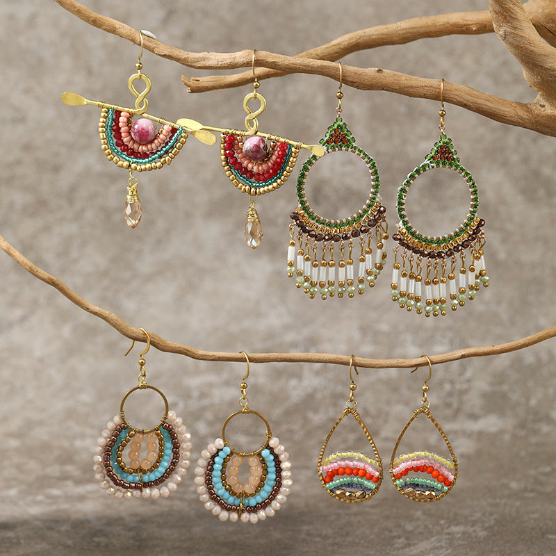 Colorful display of tassel earrings