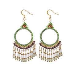 Worn tassel earrings in casual setting