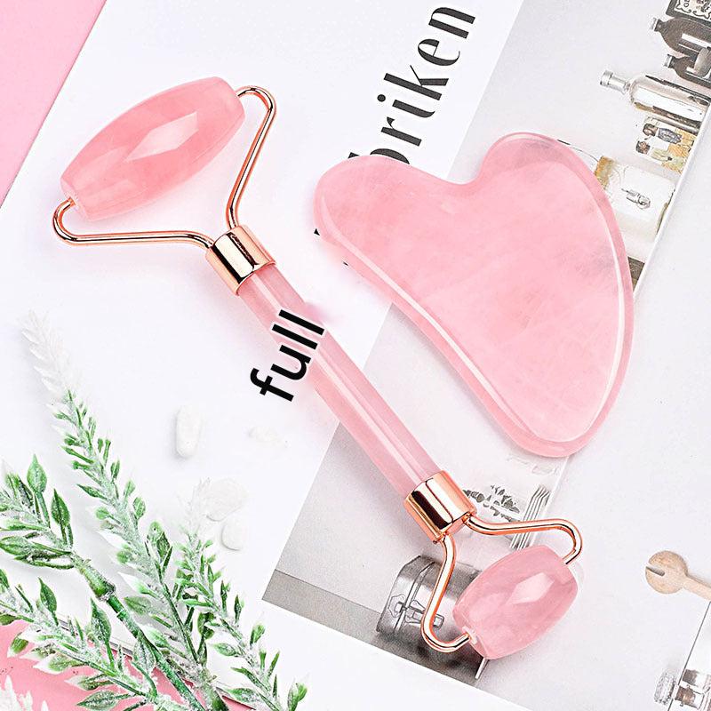 Dual-Head Rose Quartz Face Roller side view