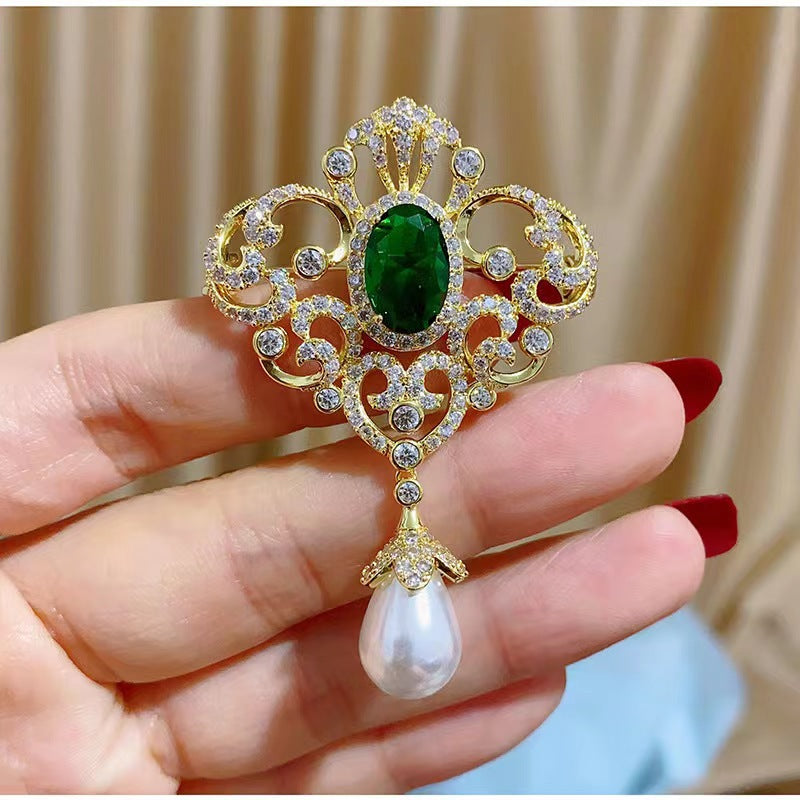 Green Zircon Brooch against white background