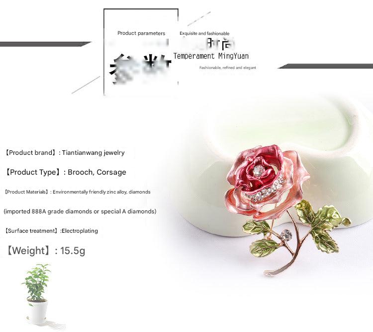 Lifestyle image of woman wearing floral brooch