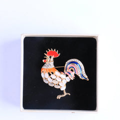 Chic Rooster Brooch on Black Background