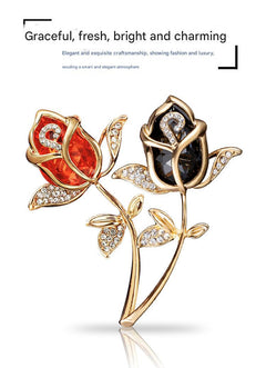Stylish red rose brooch on a black background