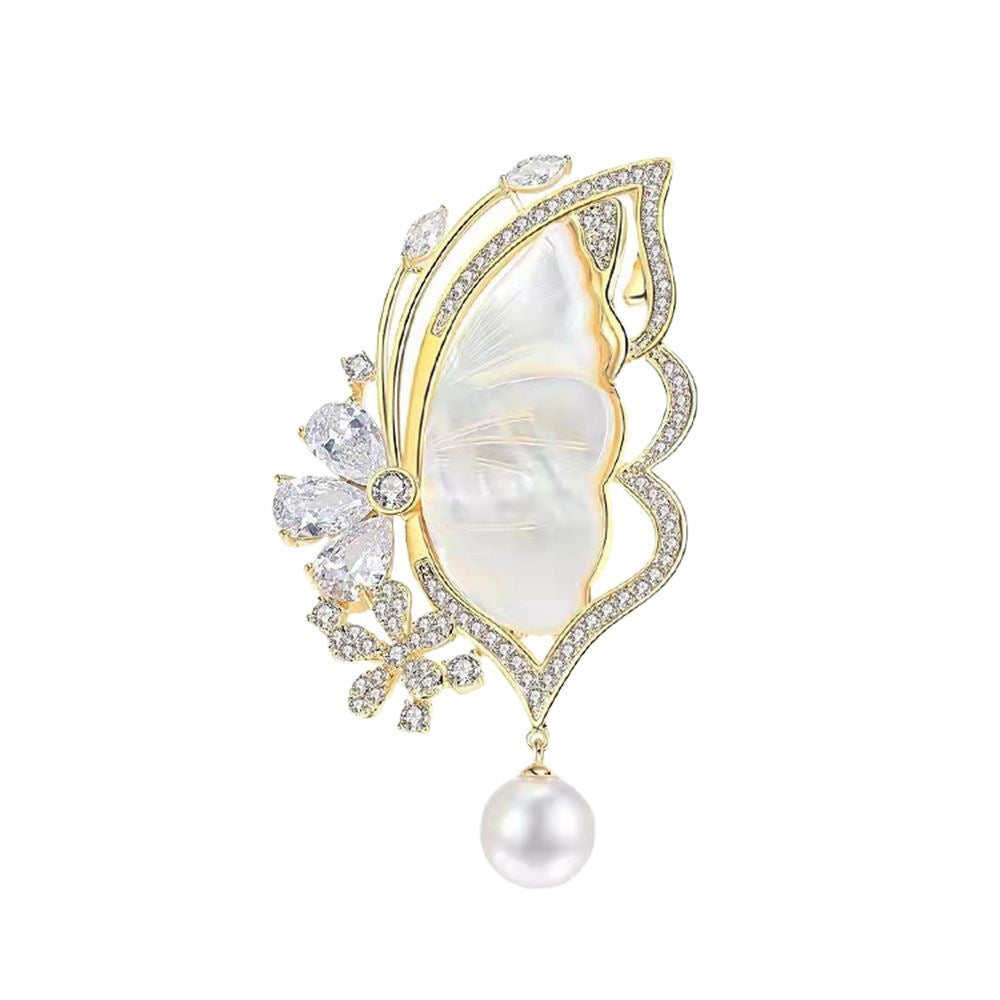 Natural shell detailed butterfly brooch for versatility - Image 4