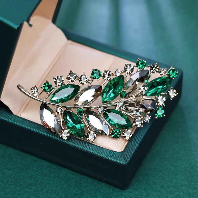 Leaf Floral Design Brooch - Green and Purple - 4