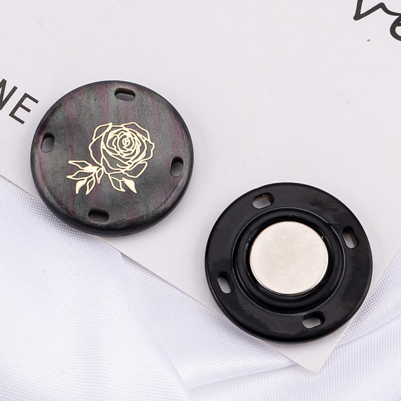Close-up view of strong magnetic snaps for garments