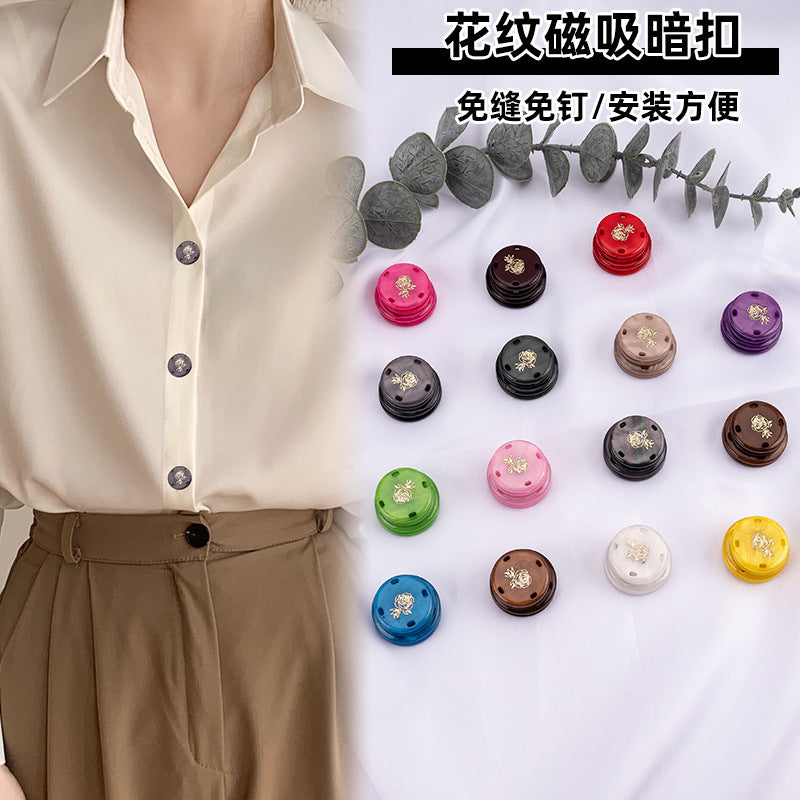 Close-up view of strong magnetic snaps for garments