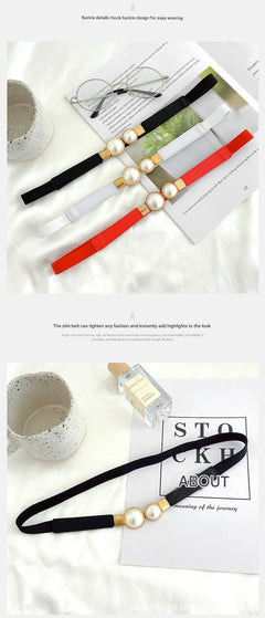 Stylish narrow elastic waist belt for dresses in red