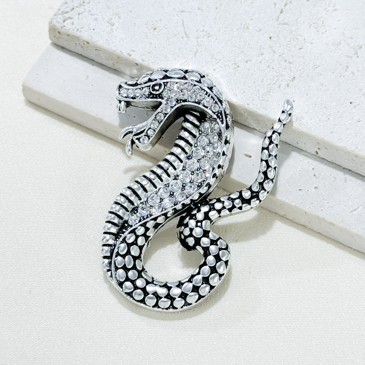 Gold Rhinestone Snake Brooch Side View