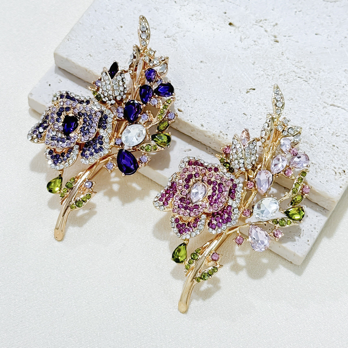 Purple rose brooch elegantly pinned on a coat