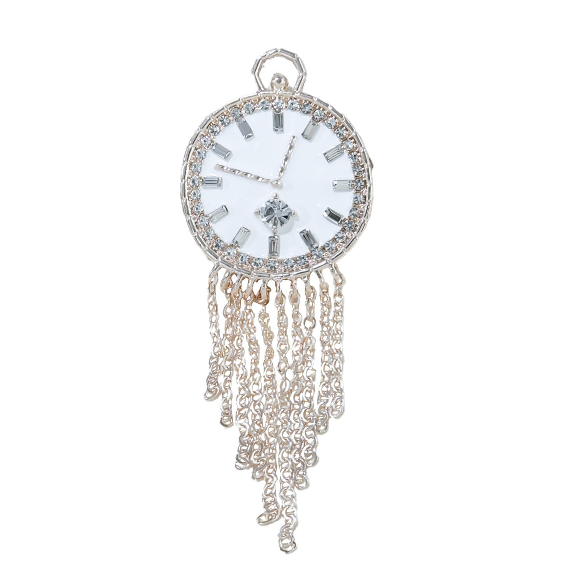 Rose gold brooch on model's outfit
