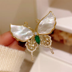 Close-up of Elegant Natural Shell Green Butterfly Brooch