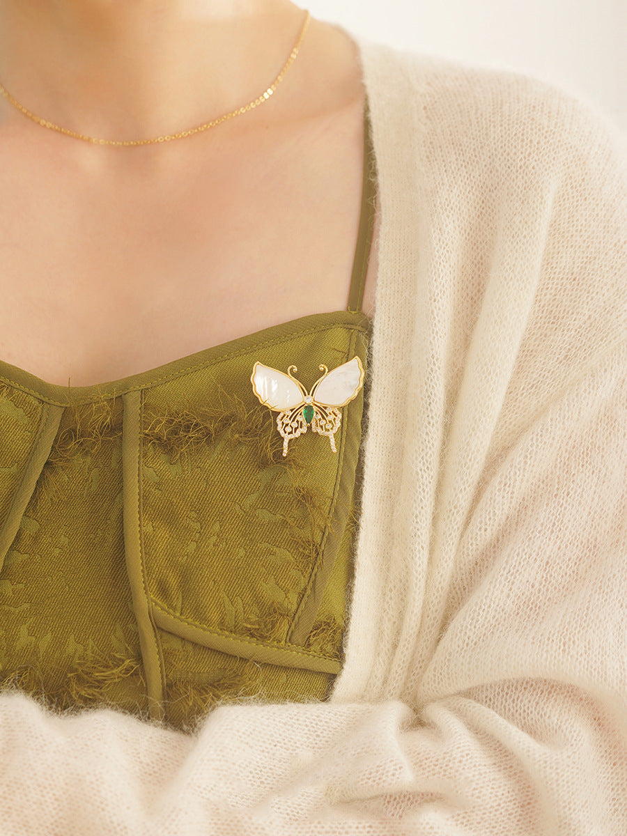 Electroplated Green Butterfly Detail Brooch