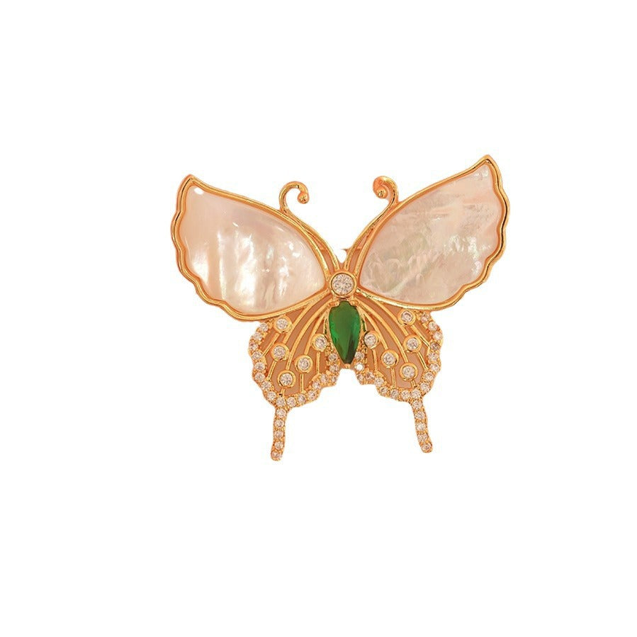 Stylish Butterfly Brooch on White Background