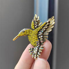 Close-up of Rhinestone Hummingbird Brooch