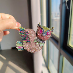 elegant owl brooch with rhinestones front view