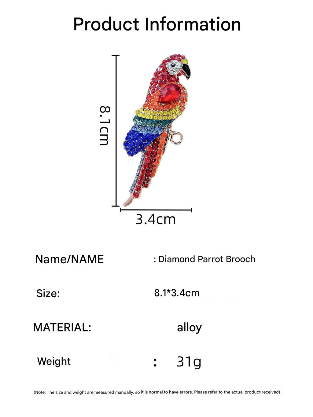 Decorative animal brooch - parrot style