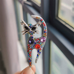 Stylish champagne cat pin adorned with sparkles