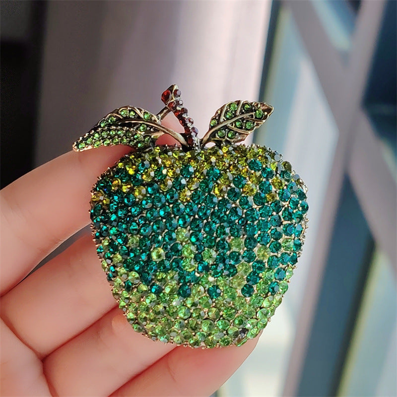 Vintage Colourful Fruit Brooch featuring apple and avocado designs