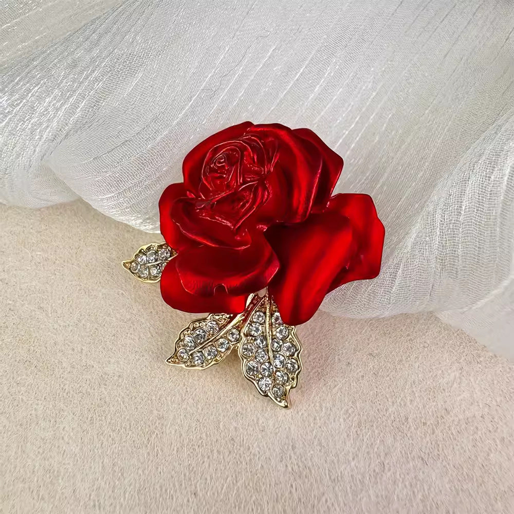 High-Quality Alloy Brooch displaying intricate red rose design