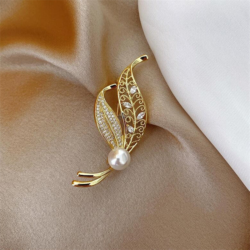 Elegant Leaf Brooch Pin worn on a jacket image 2