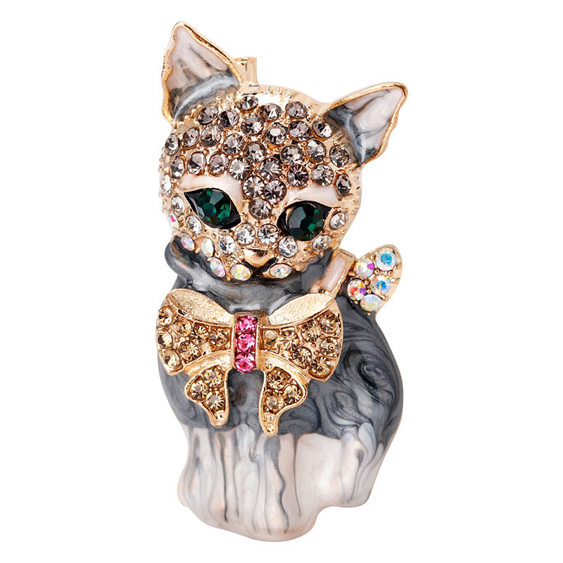 Fashionable cat brooch worn on an outfit