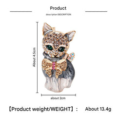 Detail view of unique cat brooch accessory
