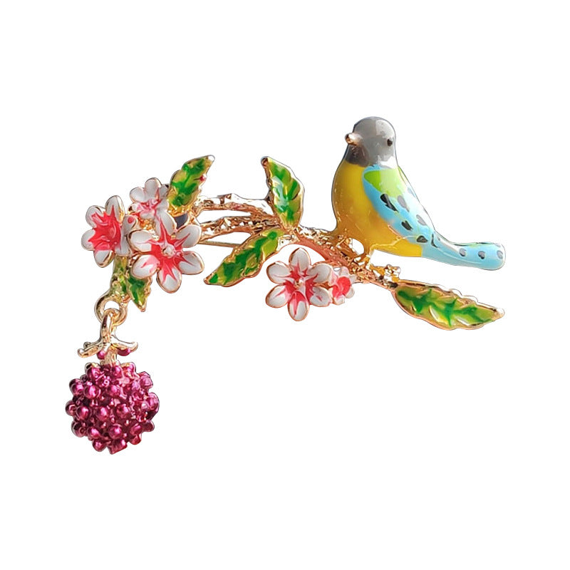 Stylish raspberry bird alloy brooch image 5