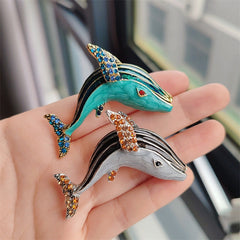 Rhinestone embellished dolphin brooch