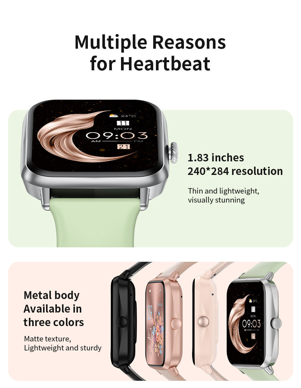 Smartwatch with stylish square touchscreen display