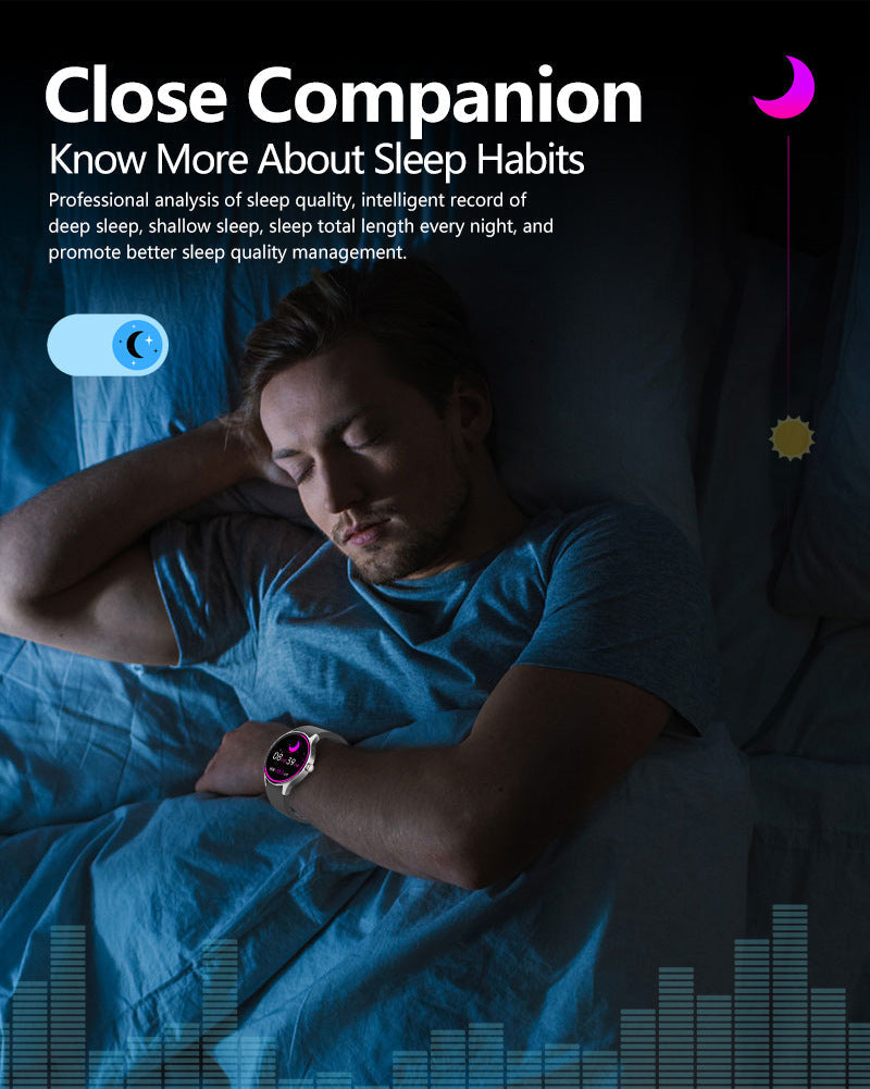 Smart fitness watch showcasing music playback feature
