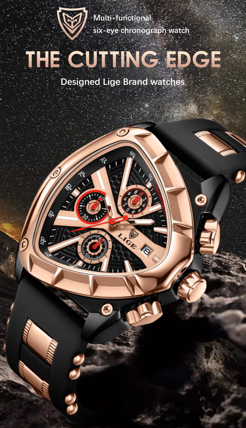 Close-up view of LIGE watch dial showing time