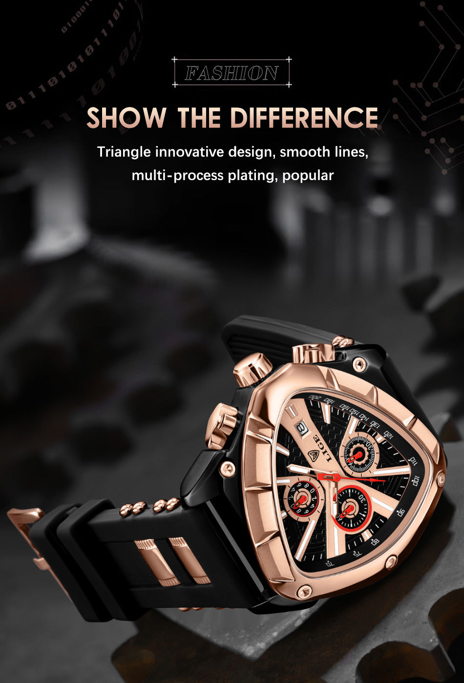 LIGE watch in rose black colour on display