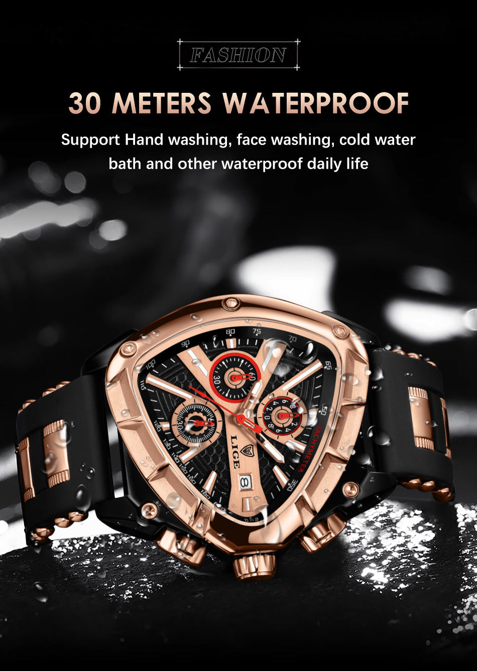 Durable silicone strap watch for men