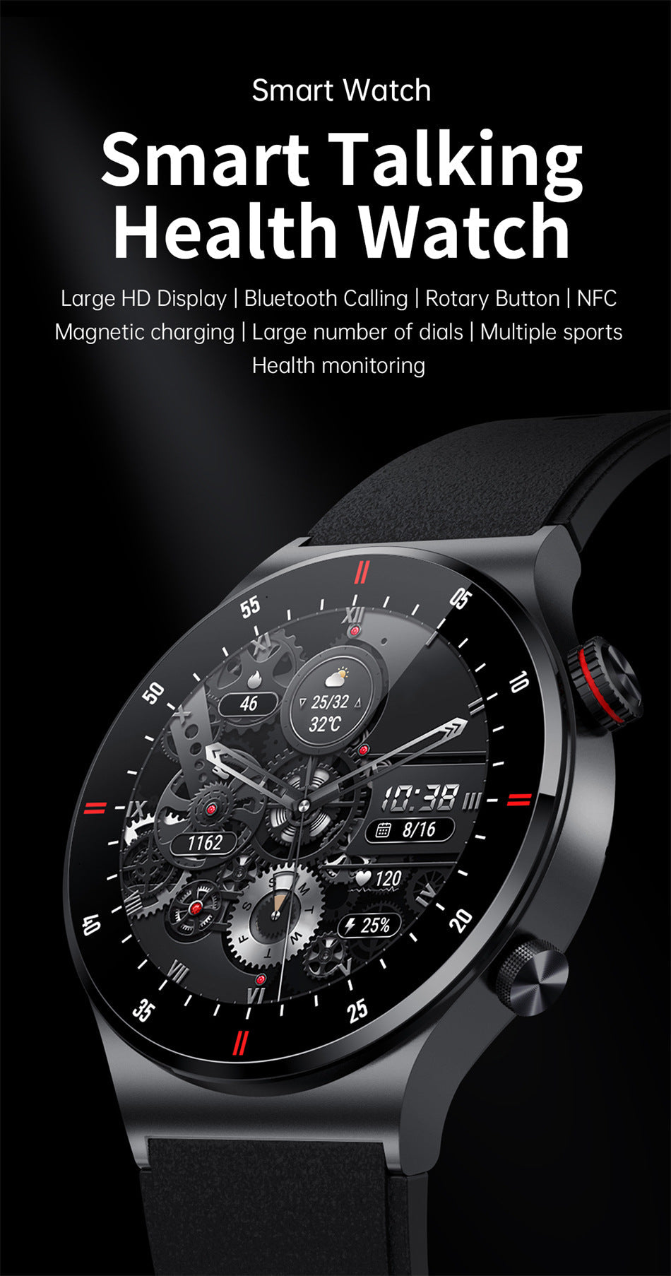 Image of stylish black smartwatch with Bluetooth feature