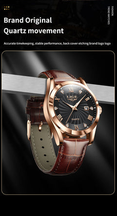 Men's stylish watch with leather strap