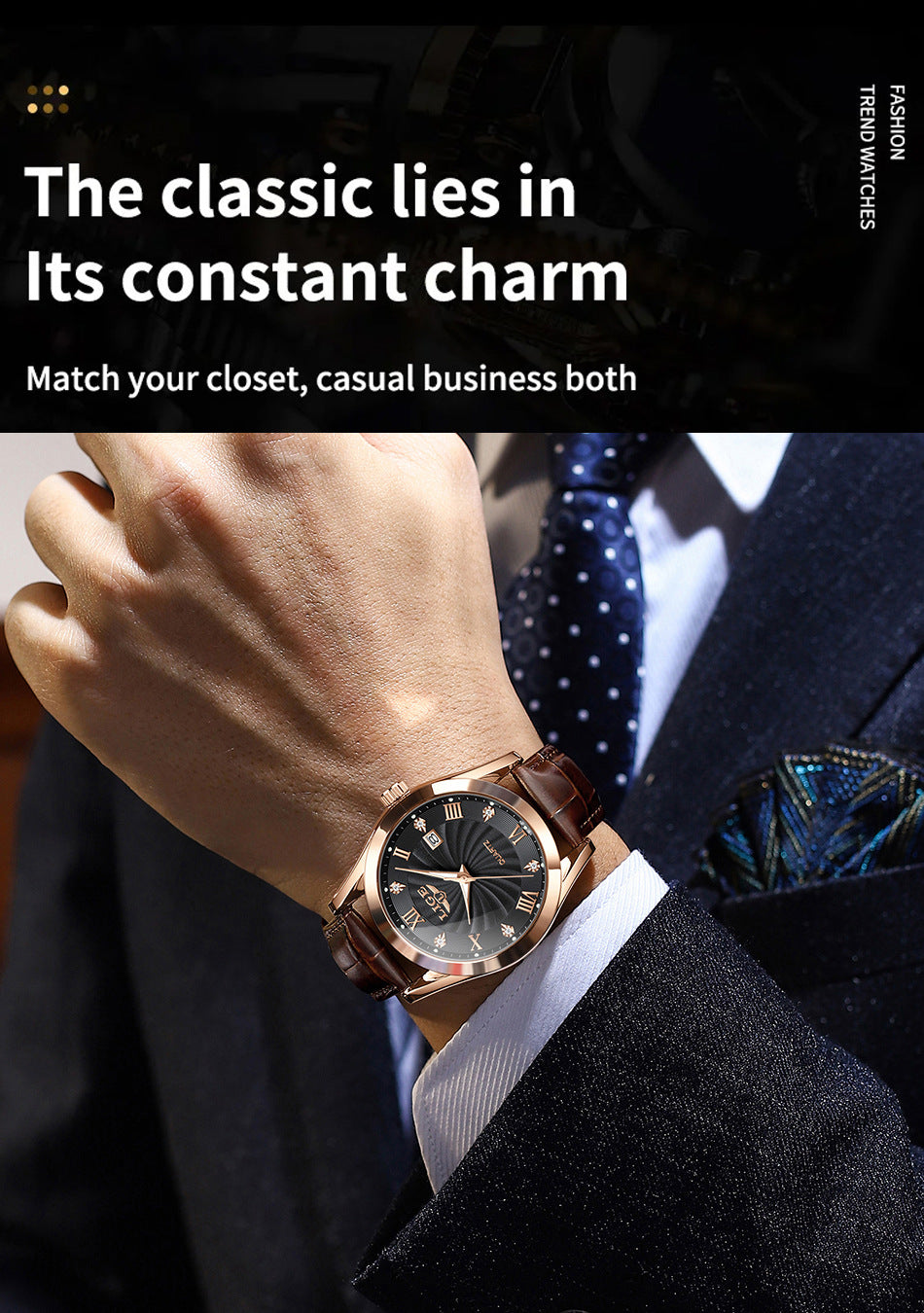 Elegant wristwatch for business and casual wear