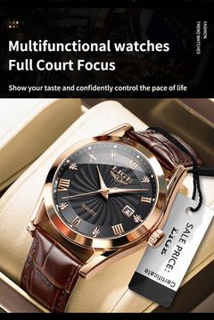 Men's stylish watch with leather strap