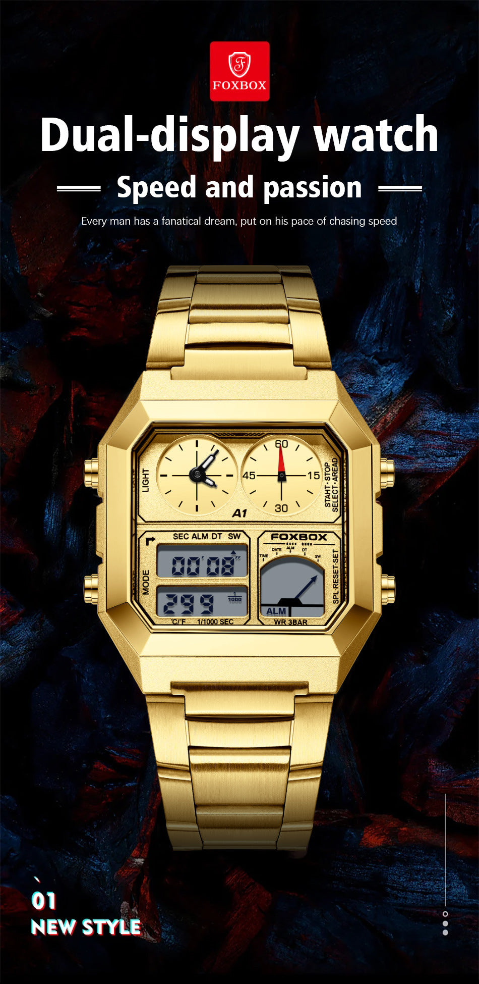 Stylish Men's Sports Watch with Dual Display